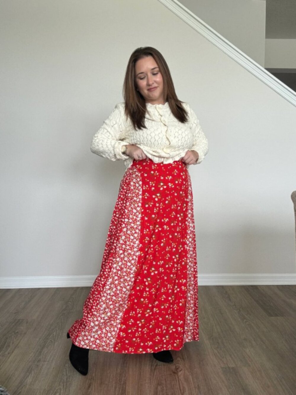 Shop Stevie Red & White Floral Maxi Skirt